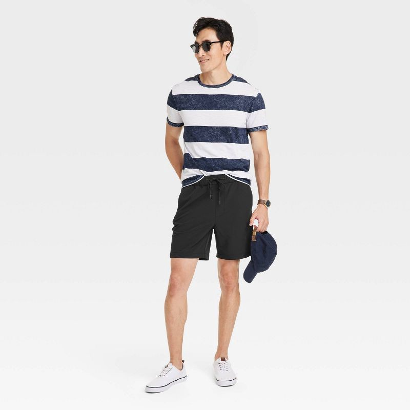 slide 3 of 3, Men's 7" Woven Tech E-Waist Pull-On Shorts - Goodfellow & Co™ Black S: Recycled Polyester, Spandex, Midweight, 4-Way Stretch, 1 ct