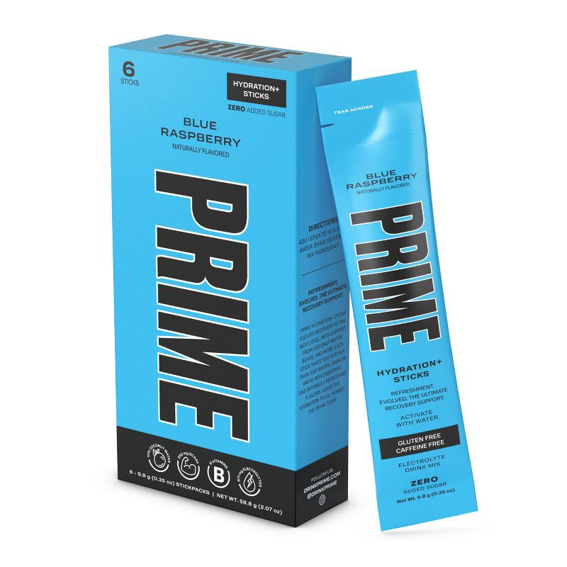 slide 4 of 5, Prime Hydration+ Blue Raspberry Sticks - 6pk/0.35 oz Sticks, 6 ct; 0.35 oz