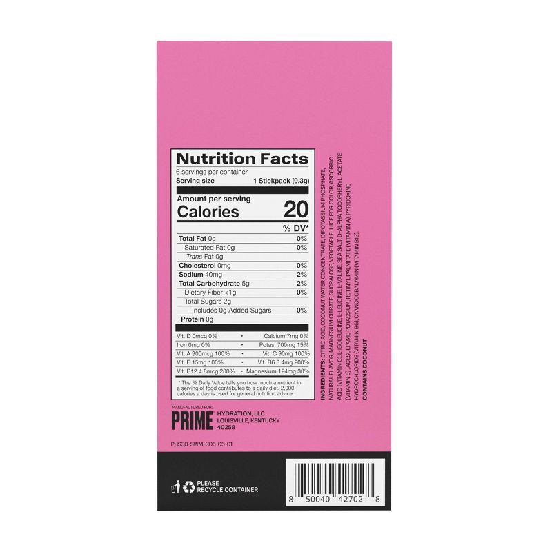 slide 3 of 4, Prime Hydration+ Strawberry Watermelon Sticks - 6pk/9.8g, 6 ct, 9.8 gram