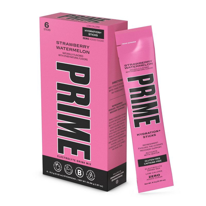 slide 1 of 4, Prime Hydration+ Strawberry Watermelon Sticks - 6pk/9.8g, 6 ct, 9.8 gram