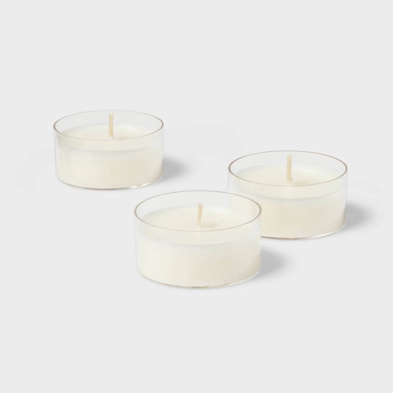 slide 3 of 3, 1" 12pk Unscented Jumbo Tealight Candles White - Room Essentials™: Paraffin Wax, 6.5hr Burn Time, 12ct, 12 ct