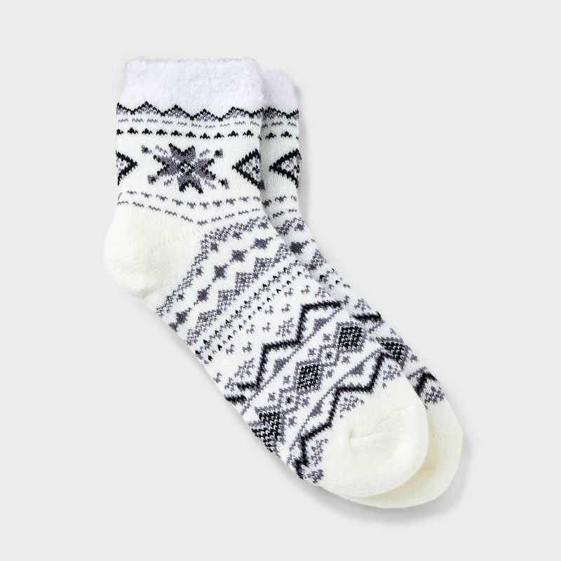 slide 1 of 3, Women's Snowflake Fair Isle Double Lined Cozy Ankle Socks - A New Day Ivory 4-10, 1 ct