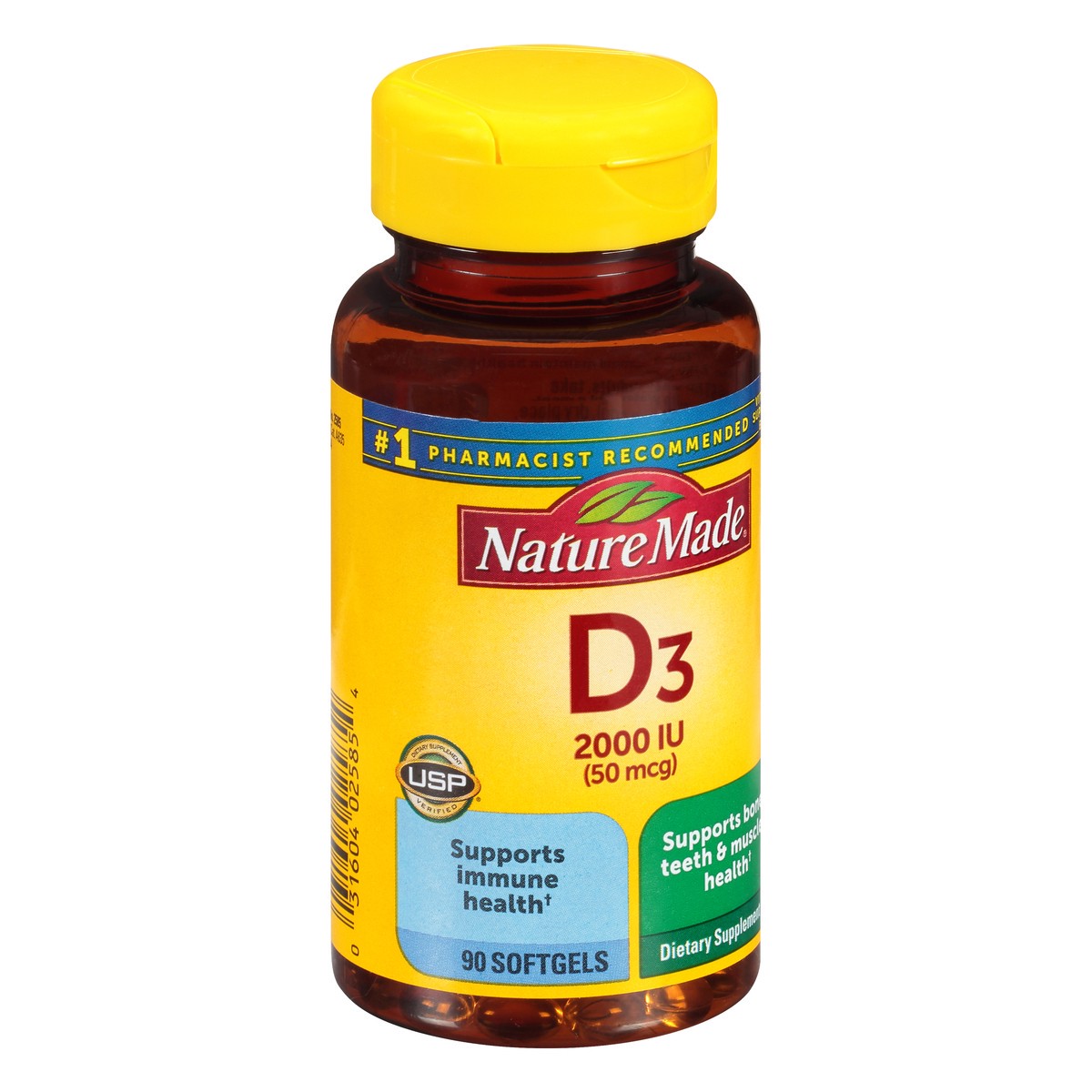 slide 6 of 10, Nature Made Vitamin D3 2000 IU (50 mcg), Dietary Supplement for Bone, Teeth, Muscle and Immune Health Support, 90 Softgels, 90 Day Supply, 90 ct