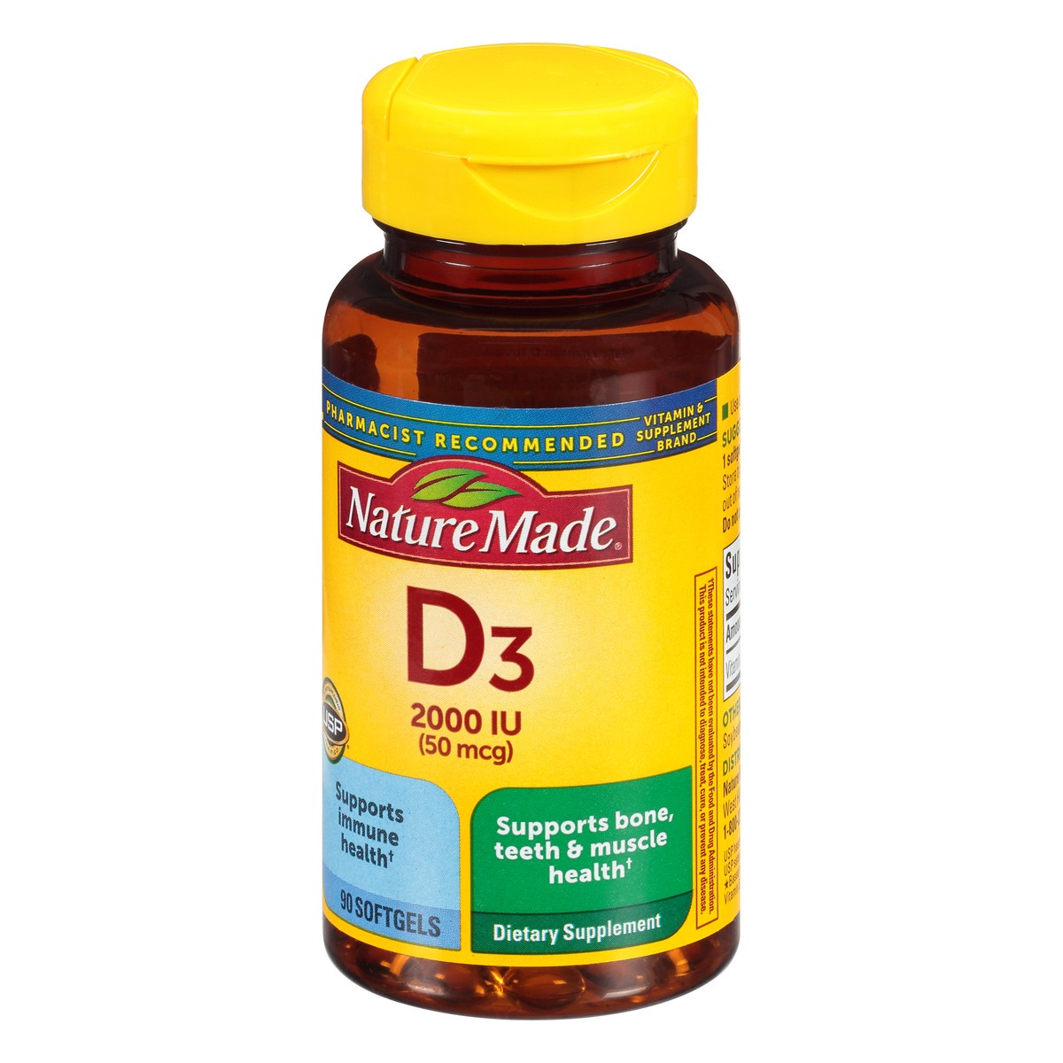 slide 10 of 10, Nature Made Vitamin D3 2000 IU (50 mcg), Dietary Supplement for Bone, Teeth, Muscle and Immune Health Support, 90 Softgels, 90 Day Supply, 90 ct