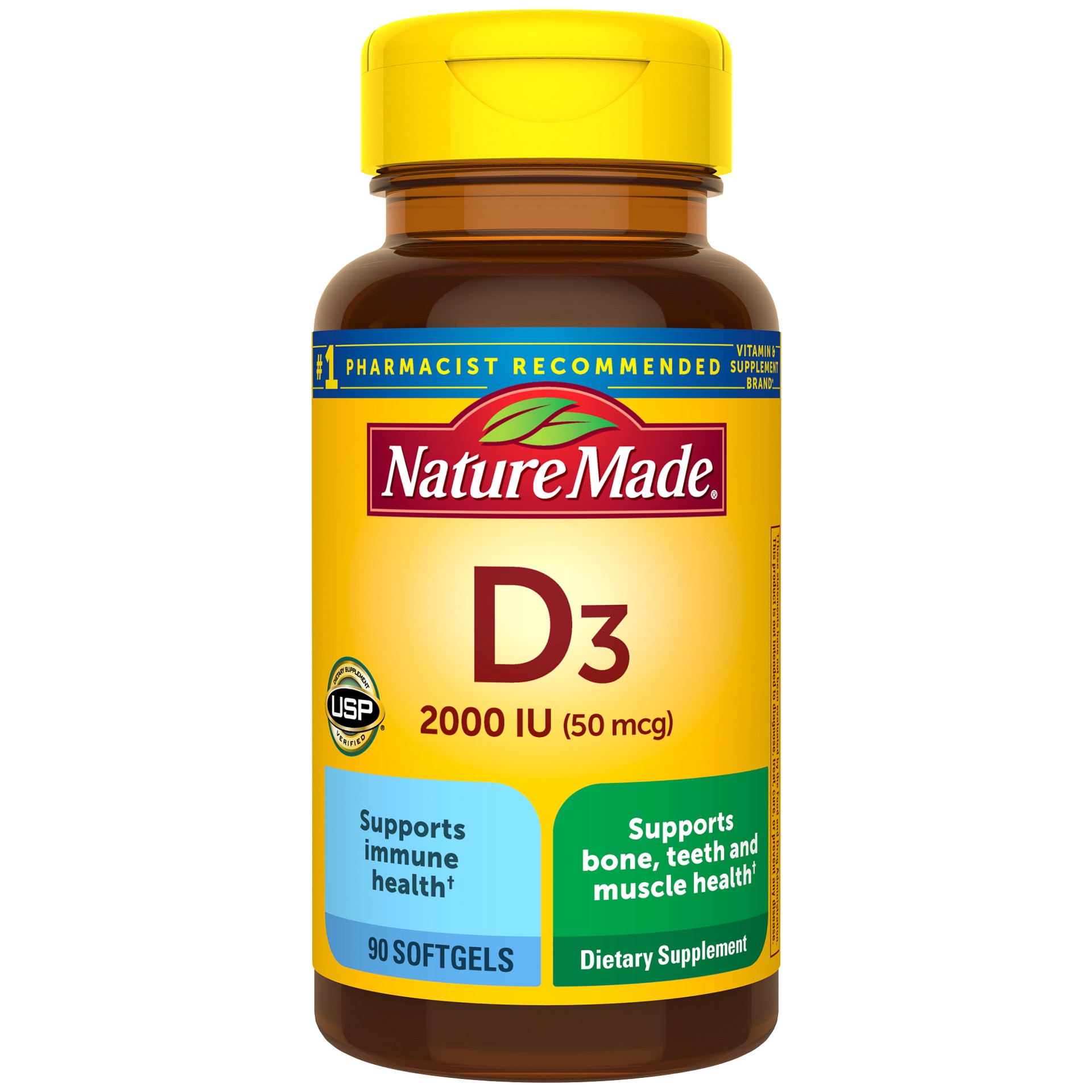 slide 1 of 10, Nature Made Vitamin D3 2000 IU (50 mcg), Bone Health and Immune Support Softgels, 90 CT, 90 ct