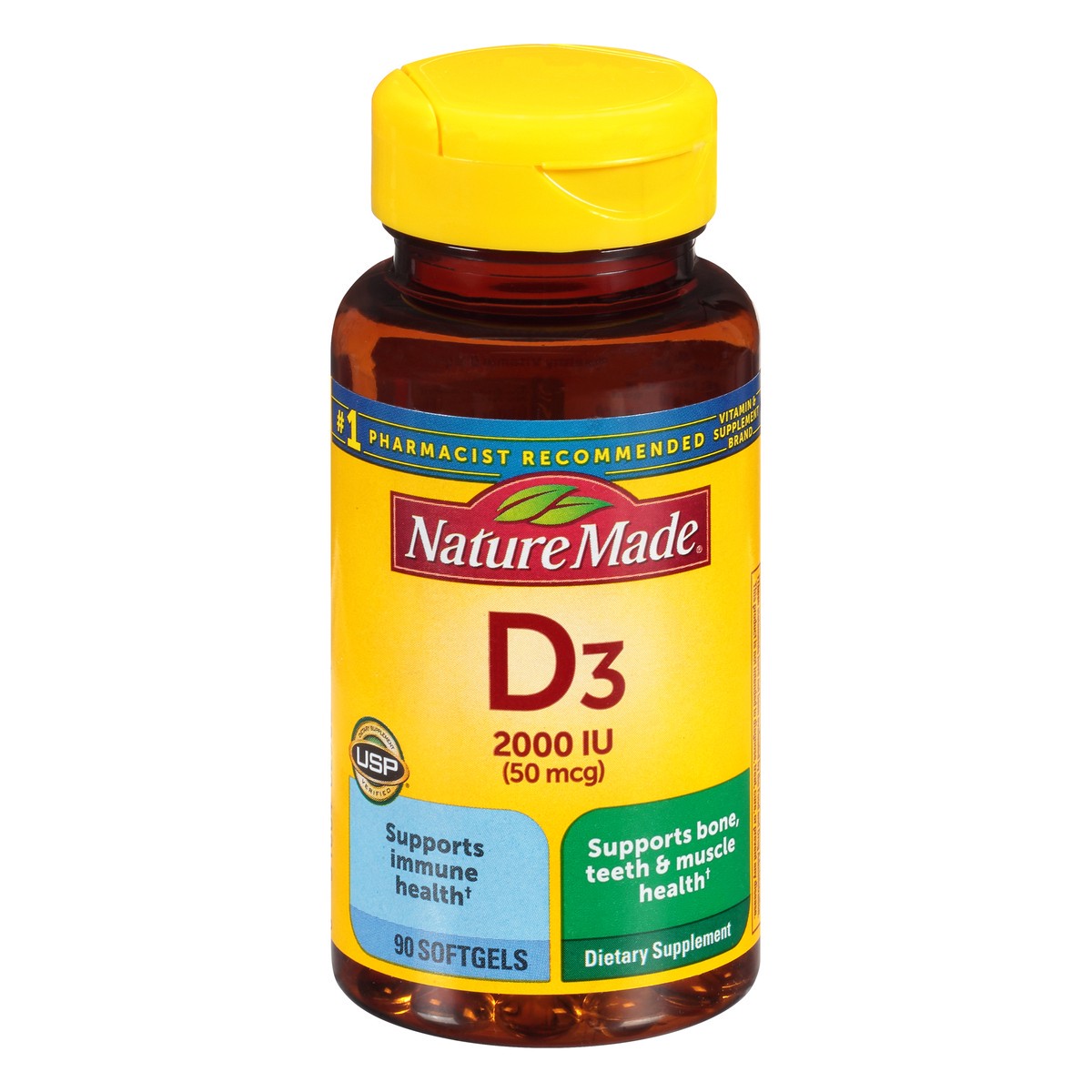 slide 2 of 10, Nature Made Vitamin D3 2000 IU (50 mcg), Dietary Supplement for Bone, Teeth, Muscle and Immune Health Support, 90 Softgels, 90 Day Supply, 90 ct