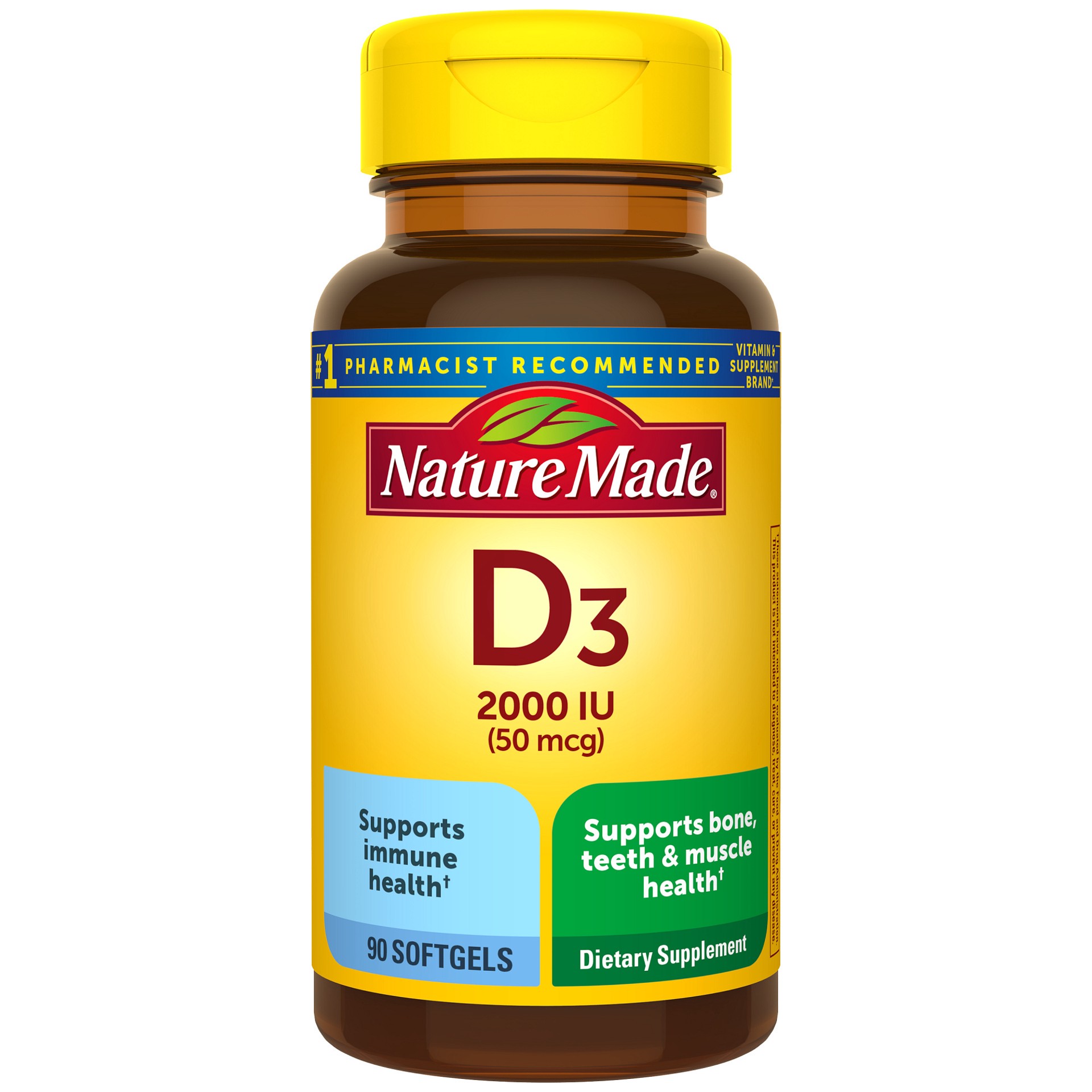 slide 1 of 10, Nature Made Vitamin D3 2000 IU (50 mcg), Dietary Supplement for Bone, Teeth, Muscle and Immune Health Support, 90 Softgels, 90 Day Supply, 90 ct