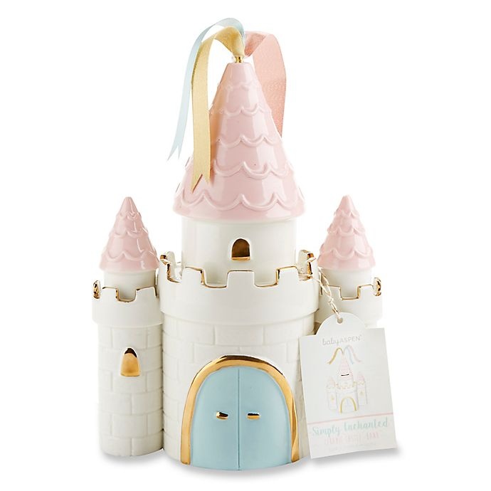 slide 1 of 1, Baby Aspen Simply Enchanted Castle Ceramic Bank - White/Pink, 1 ct