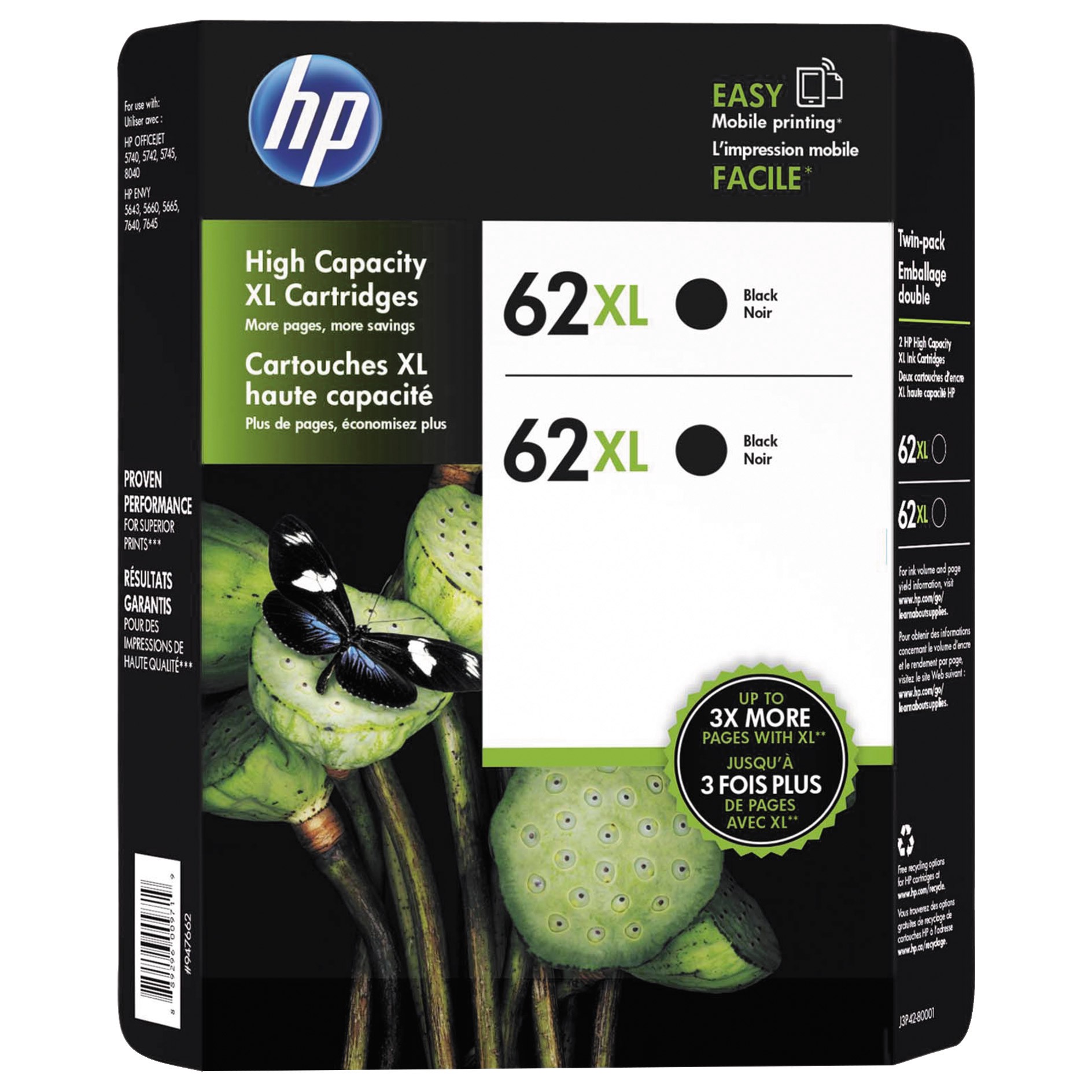 slide 1 of 1, HP 62XL Black High Capacity Ink Cartidges, 