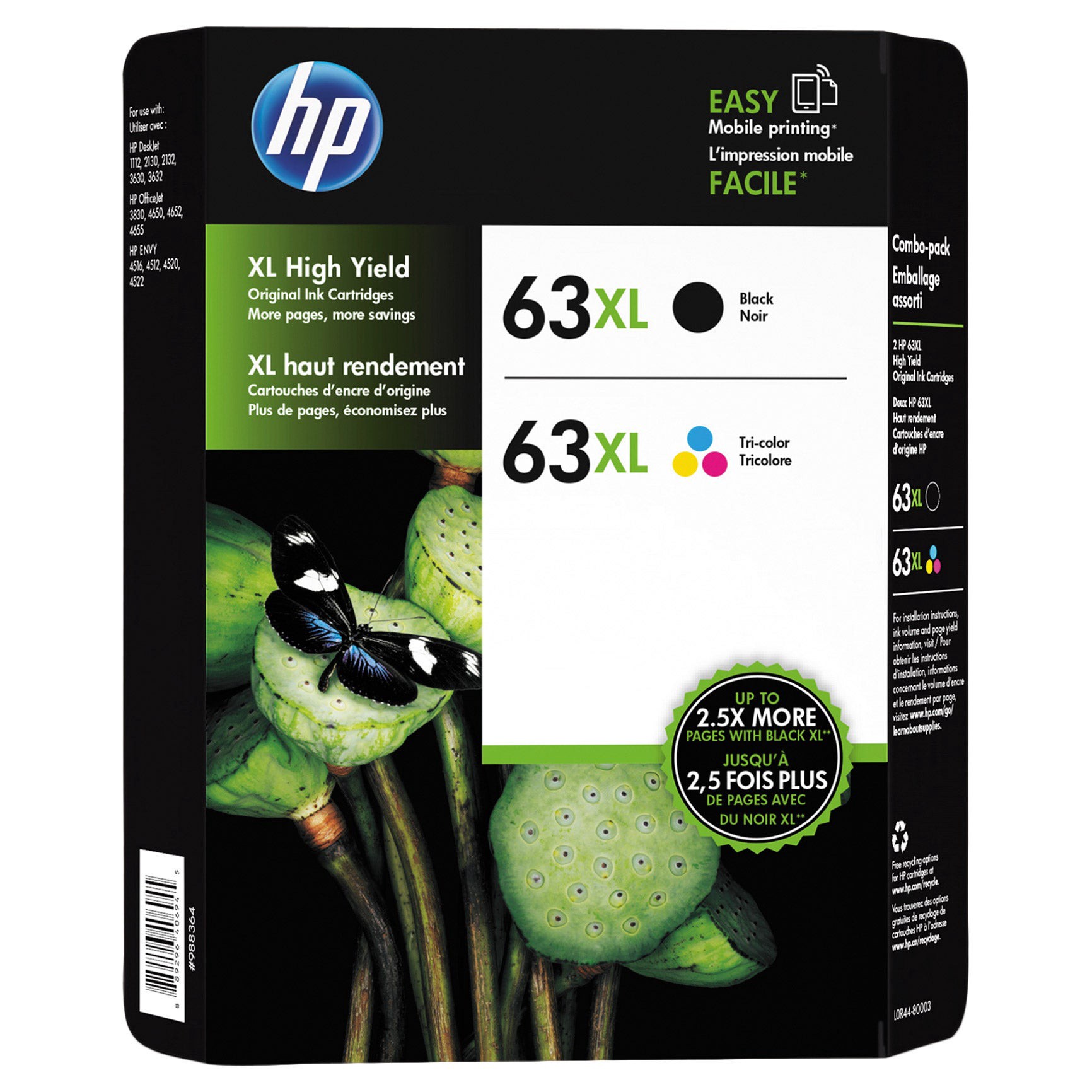 slide 1 of 1, HP 63XL High Yield Ink Cartridge, Black & Tri-Color, Combo Pack, 