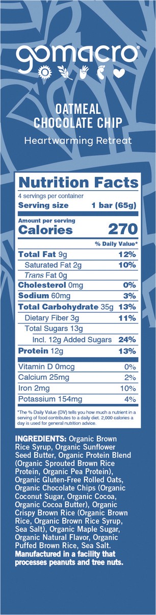 slide 2 of 7, GoMacro Oatmeal Chocolate Chip MacroBar 4ct Multipack, 9.2 oz