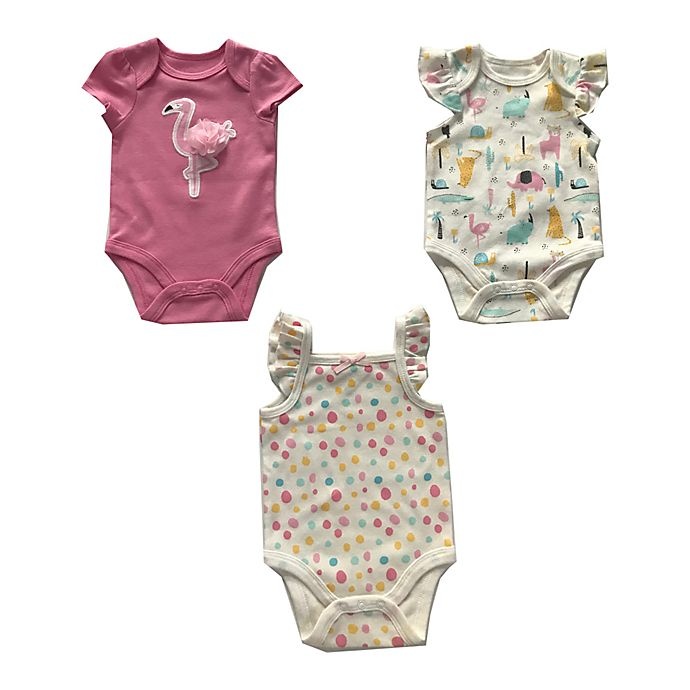 slide 1 of 1, Sterling Baby Newborn Pink Flamingo Bodysuits - Pink/Cream, 3 ct