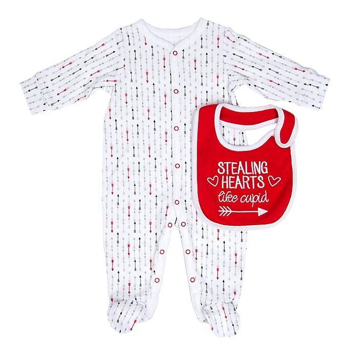 slide 1 of 1, Sterling Baby Newborn Stealing Hearts Like Cupid" Bib and Footie Set - Red/Grey", 2 ct