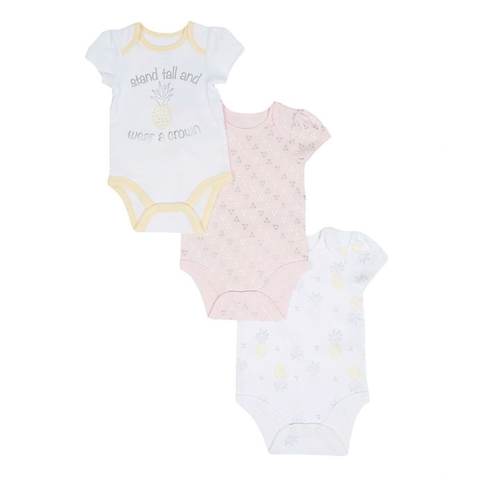 slide 1 of 1, Sterling Baby Newborn Pineapple Bodysuits - White/Pink, 3 ct