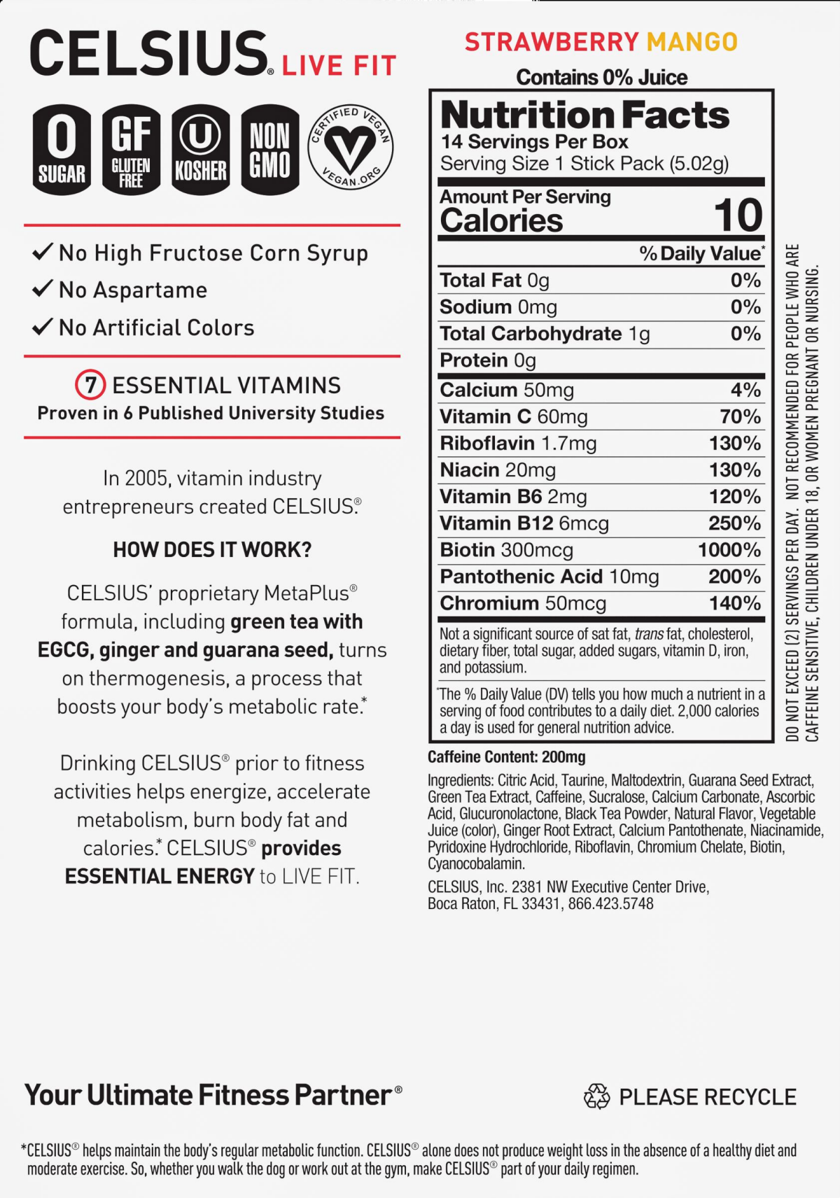 slide 2 of 2, CELSIUS Live Fit Strawberry Mango Energy Drink 14 ea, 14 ct