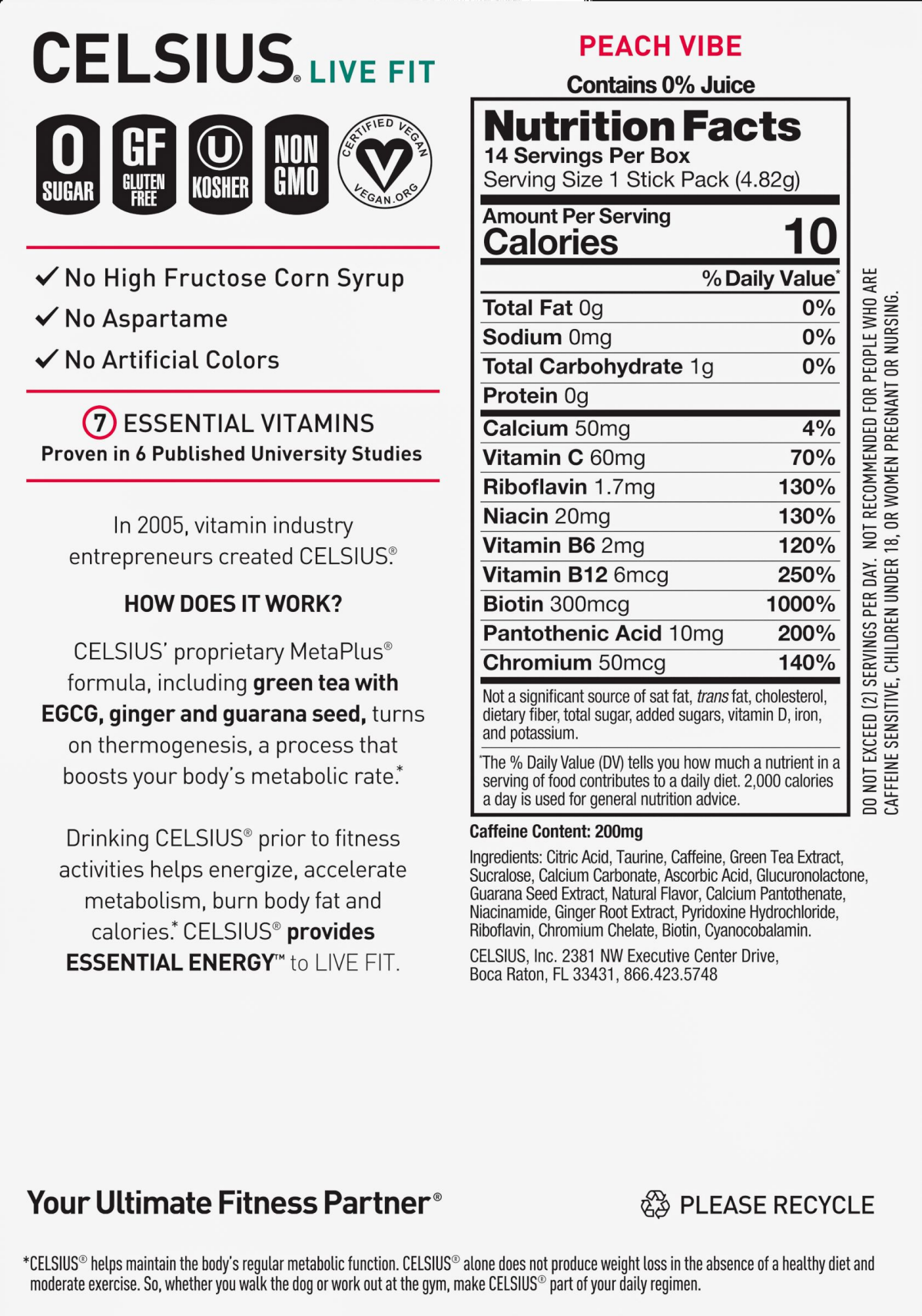 slide 2 of 2, CELSIUS On The Go Energy Drink Mix, Peach Vibe (14 Stick Pack), 14 ct