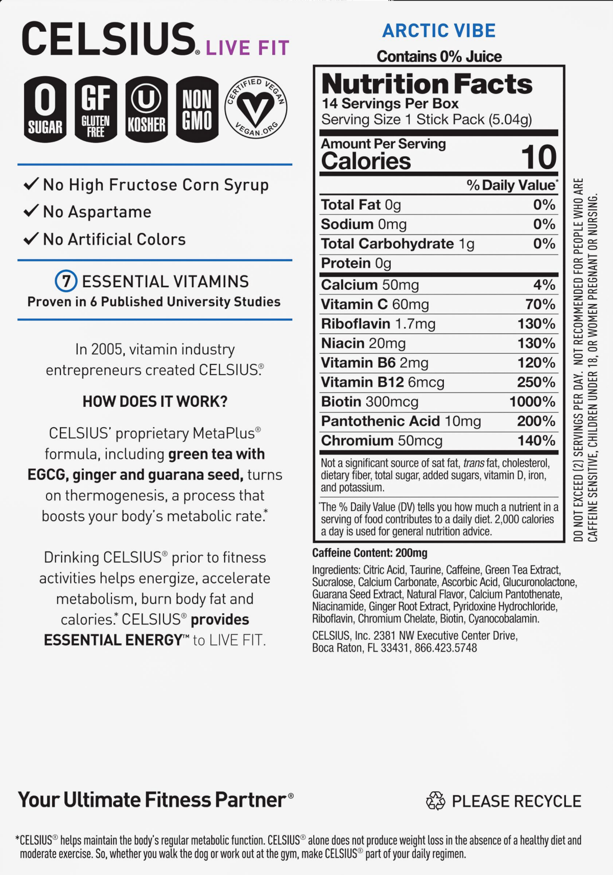 slide 2 of 2, CELSIUS On The Go Energy Drink Mix, Arctic Vibe (14 Stick Pack), 14 ct