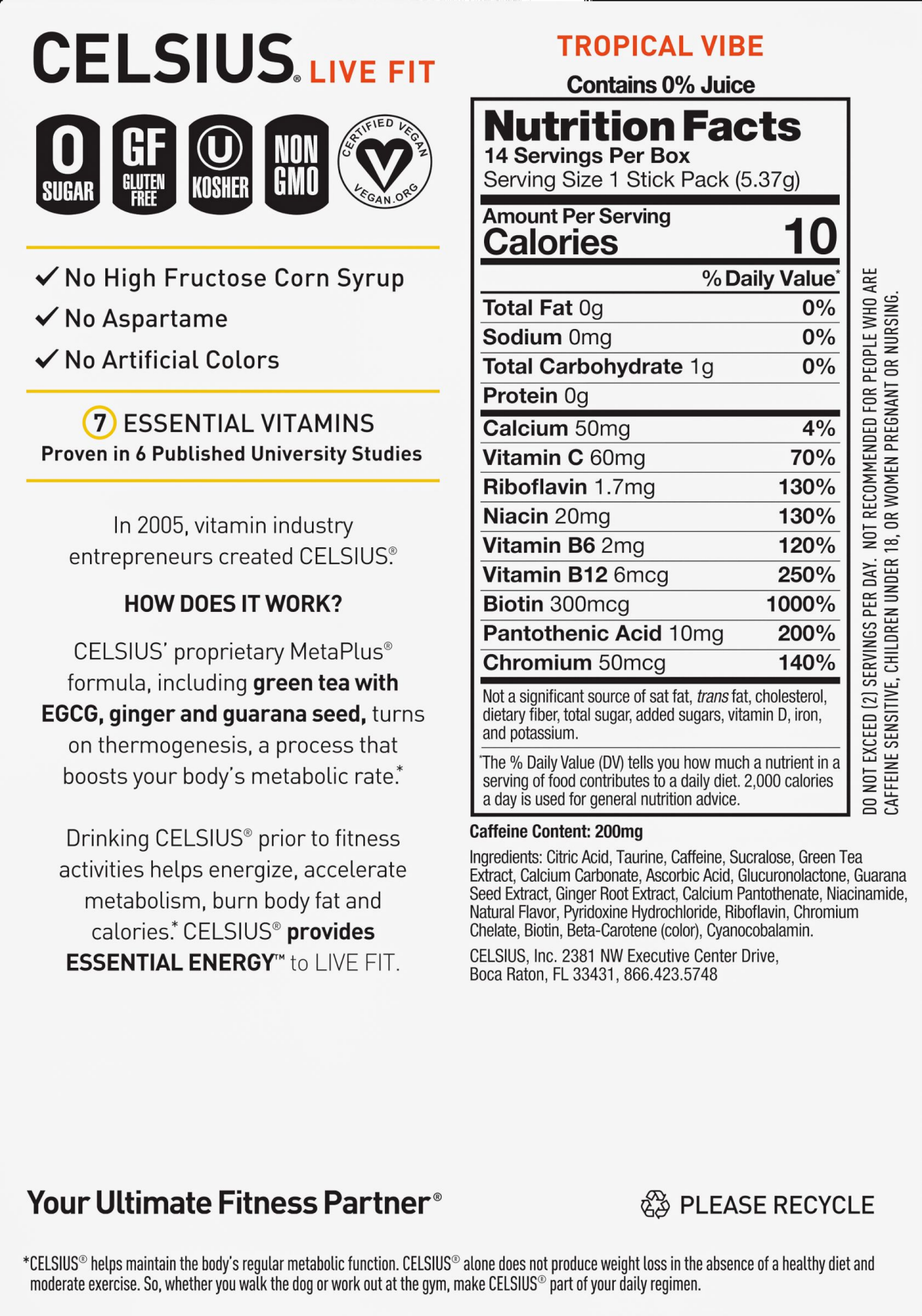 slide 2 of 2, CELSIUS On The Go Energy Drink Mix, Tropical Vibe (14 Stick Pack), 14 ct