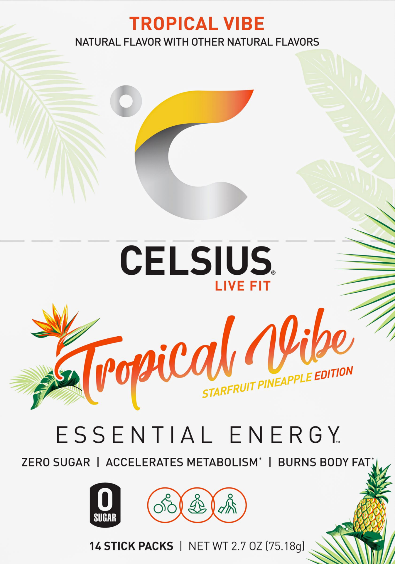 slide 1 of 2, CELSIUS On The Go Energy Drink Mix, Tropical Vibe (14 Stick Pack), 14 ct