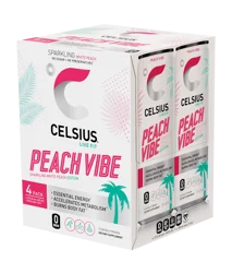 CELSIUS Sparkling Peach Vibe, Functional Energy Drink 12 Fl Oz (Pack of 4)