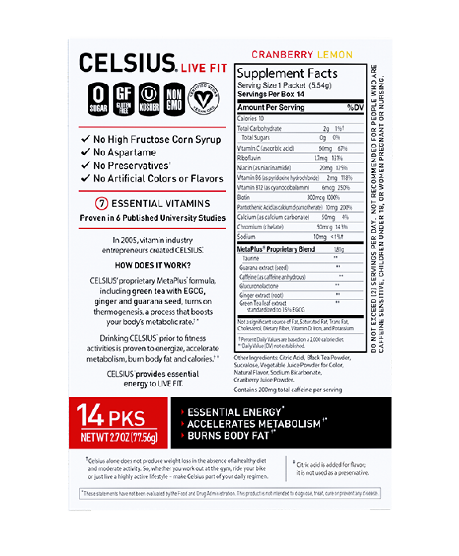 slide 2 of 2, Celsius Otg Power Stick Packets Cranberry Lemon - 14 ct, 14 ct; 2.7 oz