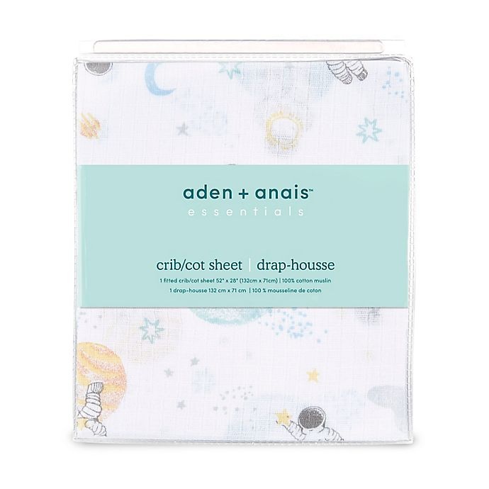 slide 2 of 2, aden + anais essentials Space Muslin Fitted Crib Sheet - Blue, 1 ct