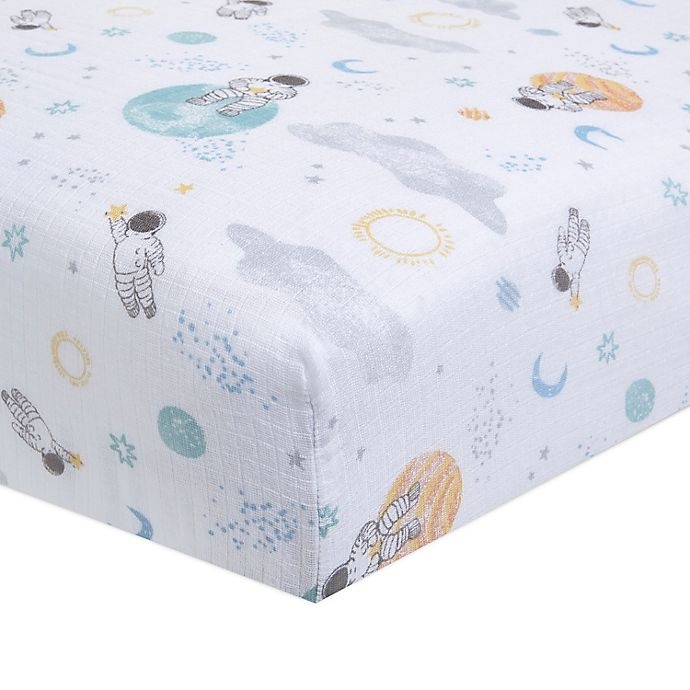 slide 1 of 2, aden + anais essentials Space Muslin Fitted Crib Sheet - Blue, 1 ct