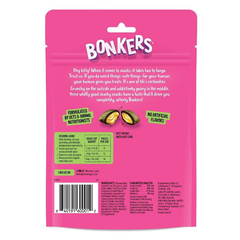 slide 12 of 12, Bonkers Adult Crunchy and Soft Cat Treats Chicken, Cheese & Catnip Flavor - 3oz, 3 oz