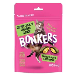 Bonkers Adult Crunchy and Soft Cat Treats Chicken, Cheese & Catnip Flavor - 3oz