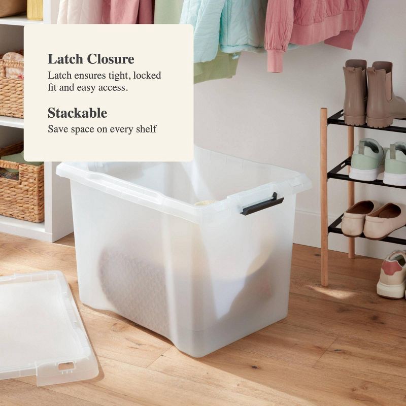 slide 4 of 5, Large Frosted Latching Storage Box - Brightroom™: Stackable Clear Tote, 76L Capacity, Polypropylene, Universal Storage, 76 liter