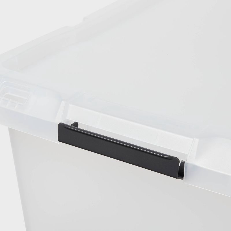 slide 3 of 5, Medium Frosted Latching Storage Box - Brightroom™: Stackable Polypropylene Tote with Lid, 48L Capacity, 48 liter