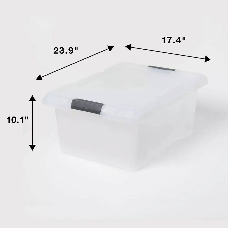 slide 5 of 5, Medium Frosted Latching Storage Box - Brightroom™: Stackable Polypropylene Tote with Lid, 48L Capacity, 48 liter