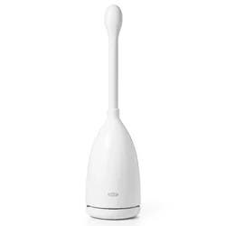 OXO Toilet Brush with Rim Cleaner and Canister: Durable Plastic, Bathroom Cleaning Accessory