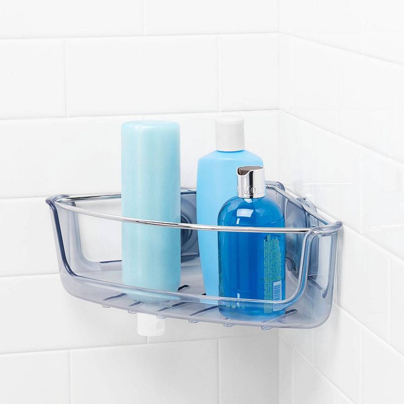 slide 2 of 8, OXO Stronghold Suction Corner Basket: Stainless Steel & Plastic Shower Organizer, Bath Storage, 1 ct