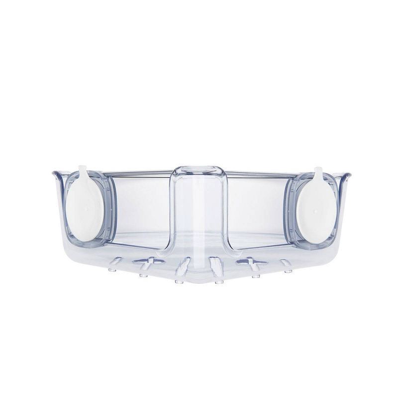 slide 4 of 8, OXO Stronghold Suction Corner Basket: Stainless Steel & Plastic Shower Organizer, Bath Storage, 1 ct