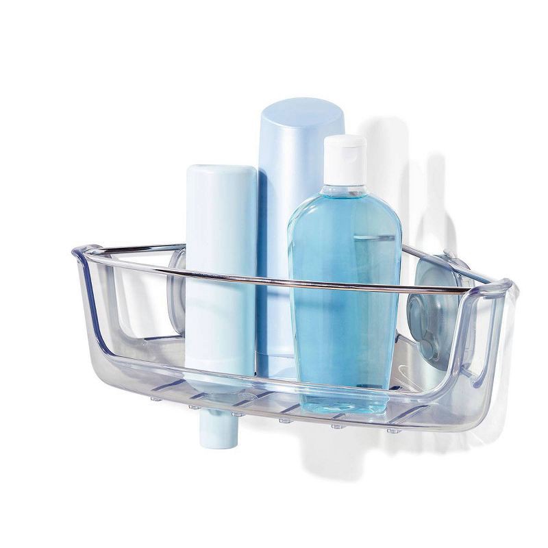 slide 7 of 8, OXO Stronghold Suction Corner Basket: Stainless Steel & Plastic Shower Organizer, Bath Storage, 1 ct