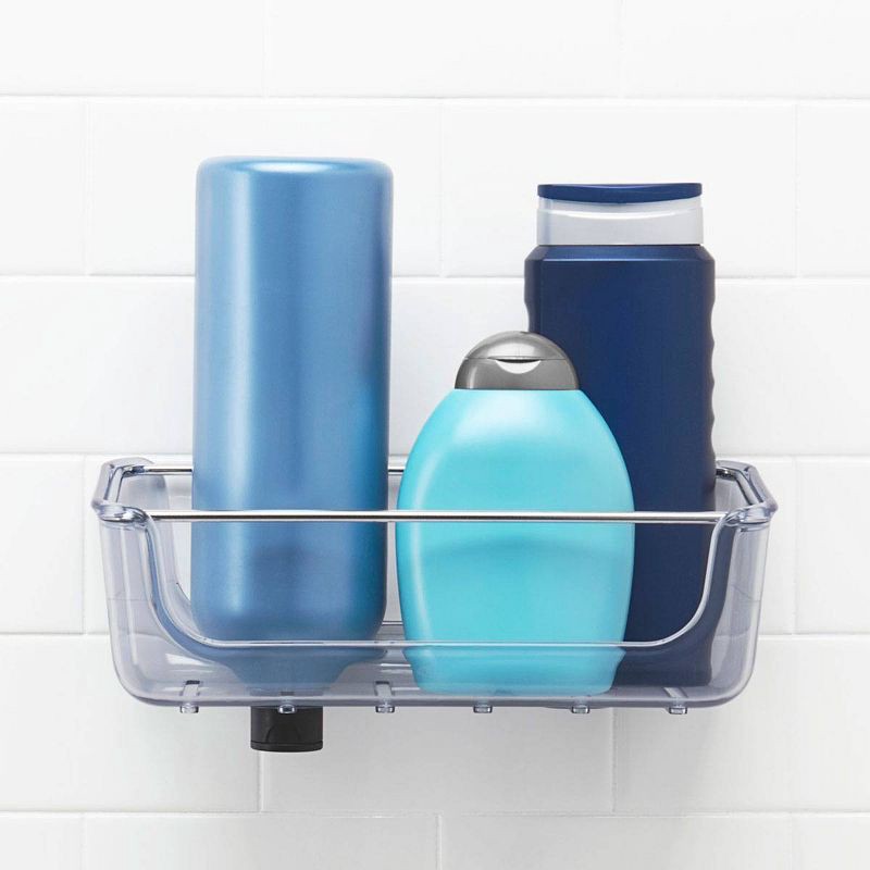 slide 7 of 8, OXO Stronghold Suction Large Basket: Stainless Steel & Plastic Shower Organizer with Suction Grip, 1 ct