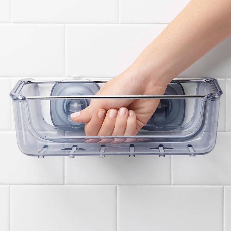 slide 8 of 8, OXO Stronghold Suction Large Basket: Stainless Steel & Plastic Shower Organizer with Suction Grip, 1 ct
