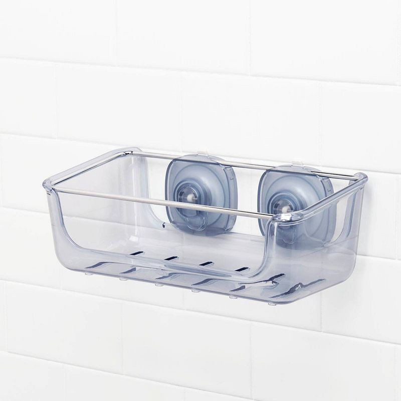 slide 1 of 8, OXO Stronghold Suction Large Basket: Stainless Steel & Plastic Shower Organizer with Suction Grip, 1 ct