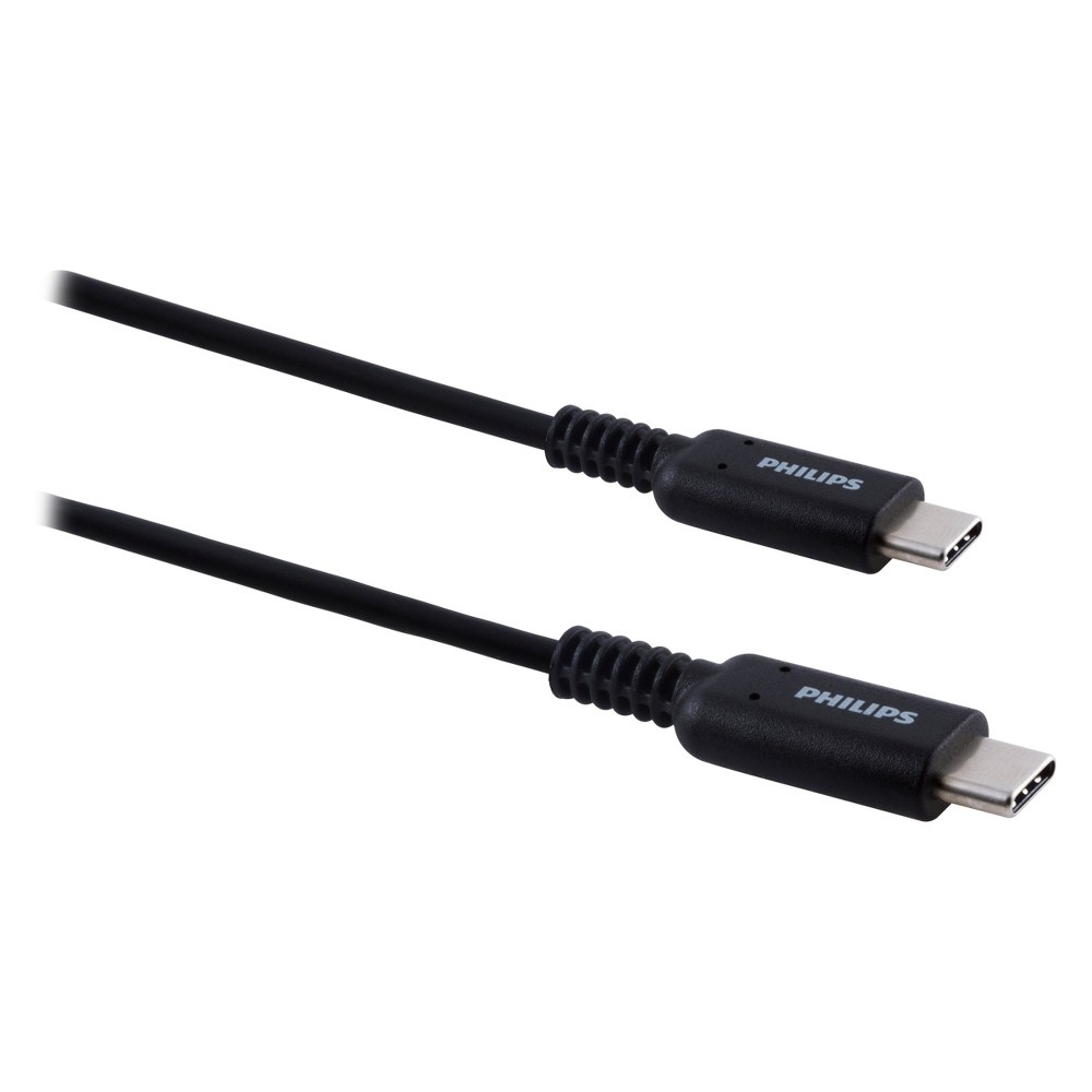 slide 3 of 5, Philips 6' Cable, USB-C to USB-C 60W Charge - Black, 6 ft