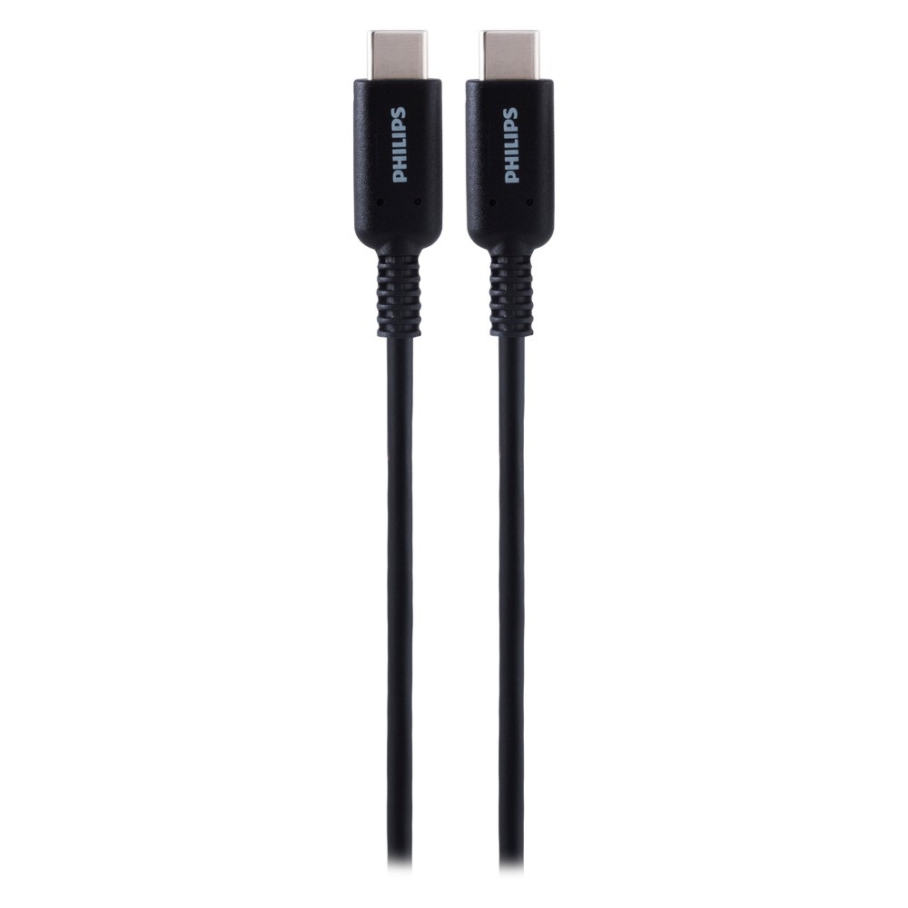 slide 4 of 5, Philips 6' Cable, USB-C to USB-C 60W Charge - Black, 6 ft