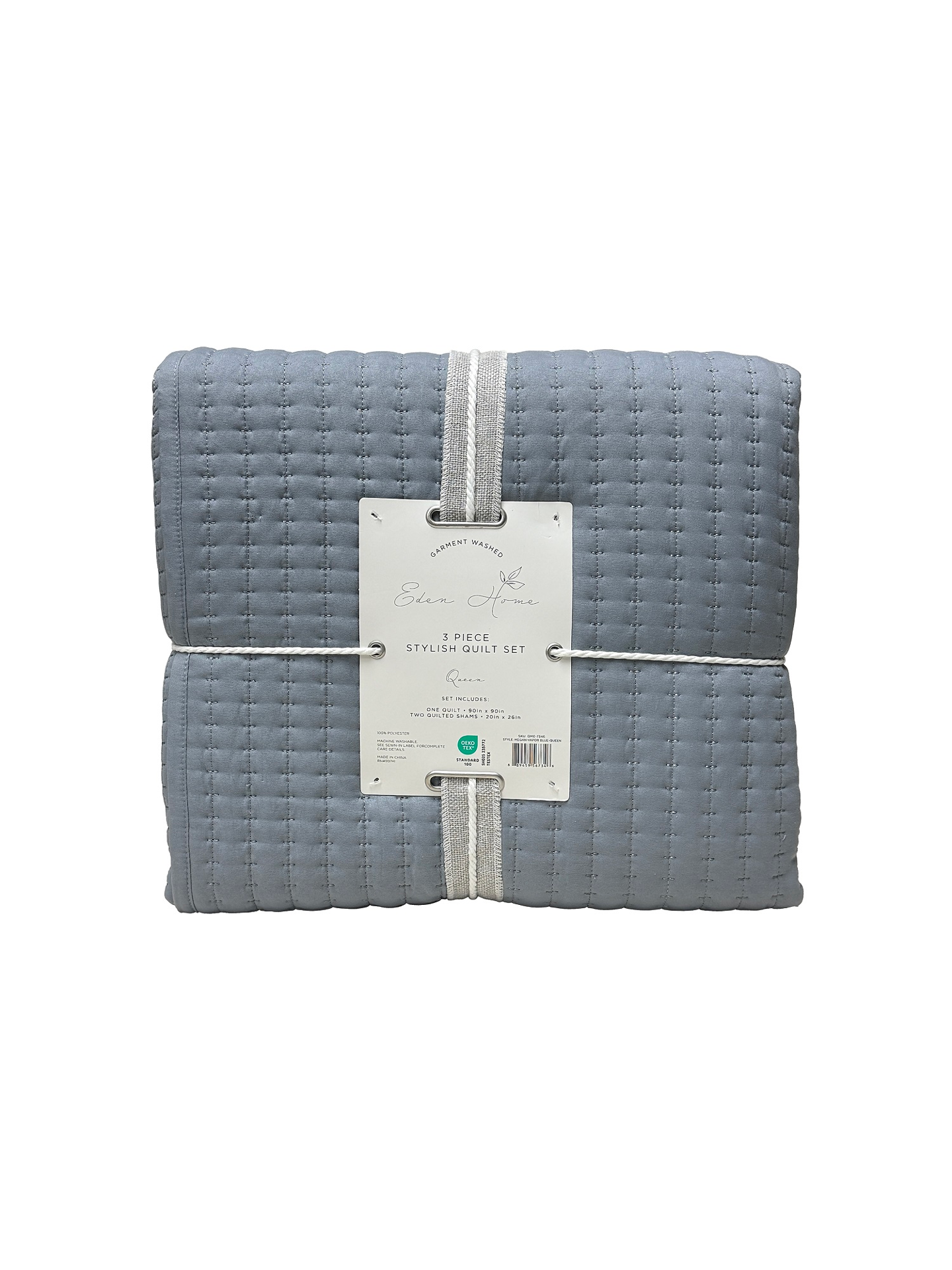 slide 2 of 4, EDEN HOME 3PC Washed Quilt Set Queen, 3 ct