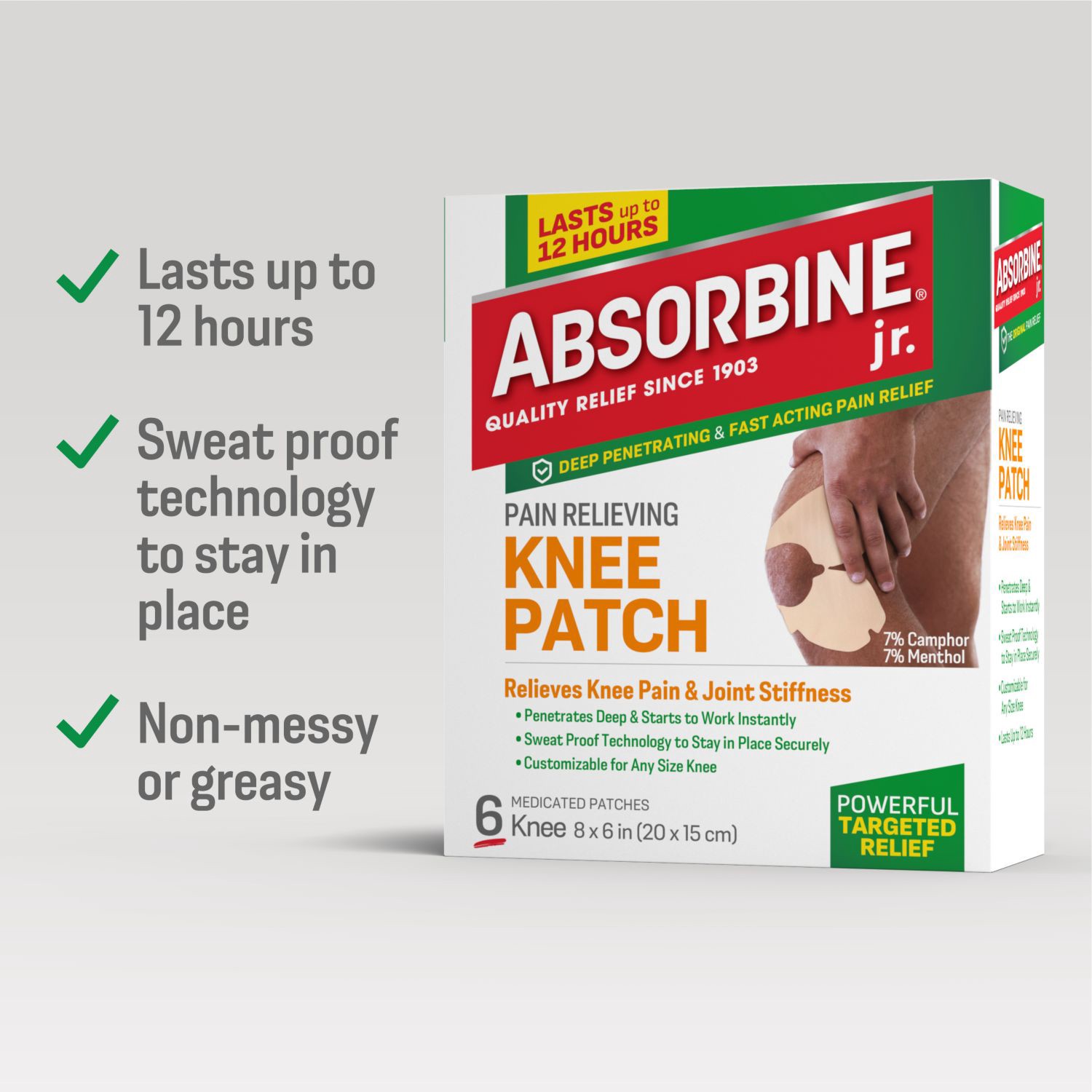 slide 2 of 6, Absorbine Jr. Pain Relief Knee Patch, 6 Ct, 6 ct