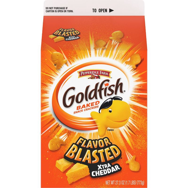 slide 5 of 8, Goldfish Flavor Blasted Xtra Cheddar Cheese Crackers Carton - 27.3oz, 27.3 oz