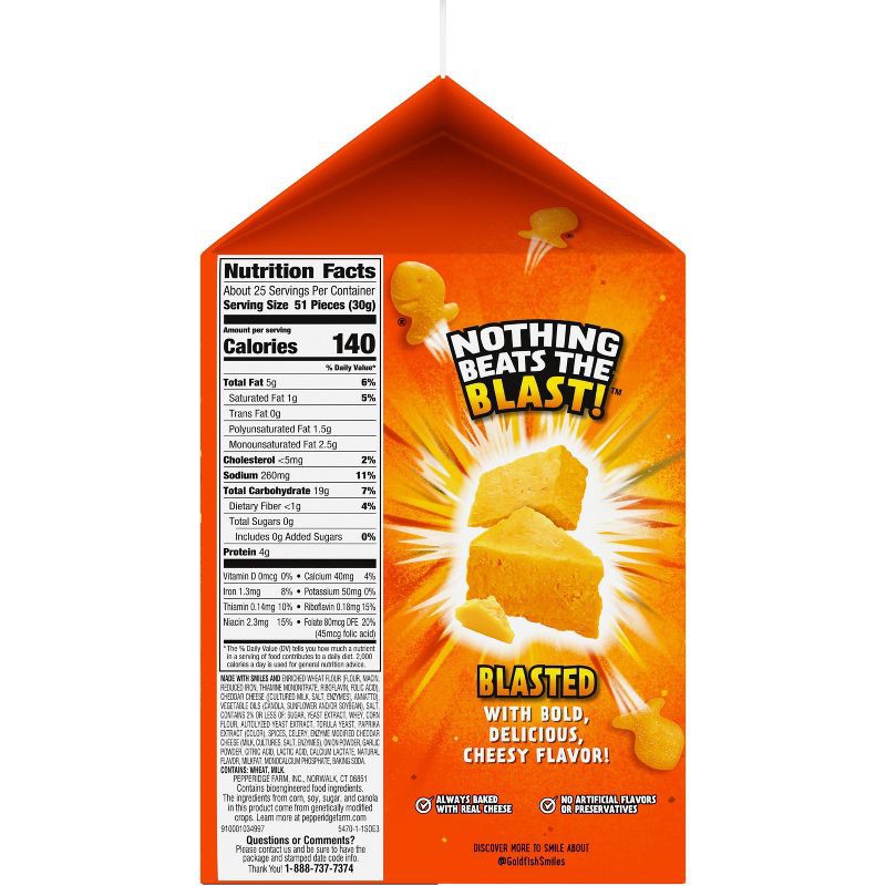 slide 6 of 8, Goldfish Flavor Blasted Xtra Cheddar Cheese Crackers Carton - 27.3oz, 27.3 oz