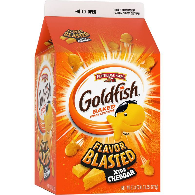 slide 7 of 8, Goldfish Flavor Blasted Xtra Cheddar Cheese Crackers Carton - 27.3oz, 27.3 oz