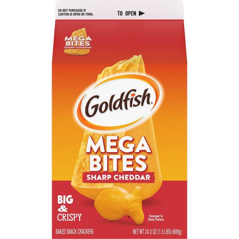slide 4 of 7, Goldfish Mega Bites Sharp Cheddar Crackers - 24.3oz, 24.3 oz