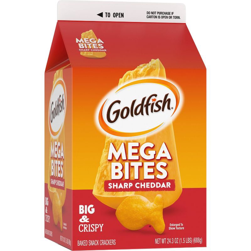 slide 6 of 7, Goldfish Mega Bites Sharp Cheddar Crackers Carton - 24.3oz, 24.3 oz