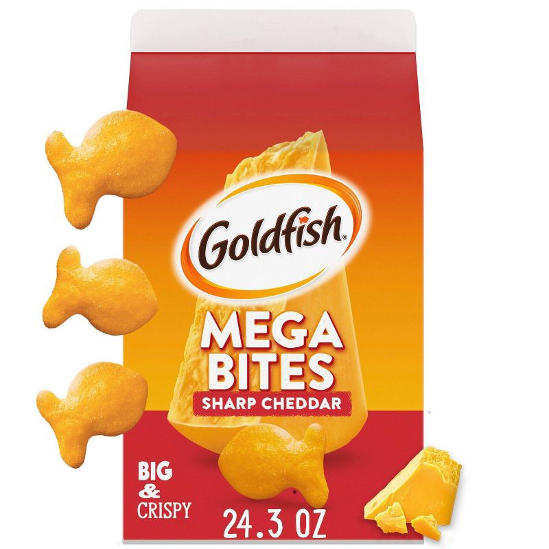 slide 1 of 7, Goldfish Mega Bites Sharp Cheddar Crackers - 24.3oz, 24.3 oz
