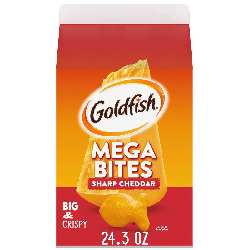 slide 1 of 7, Goldfish Mega Bites Sharp Cheddar Crackers Carton - 24.3oz, 24.3 oz